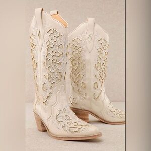 Women's Cream Sequins Western Boots